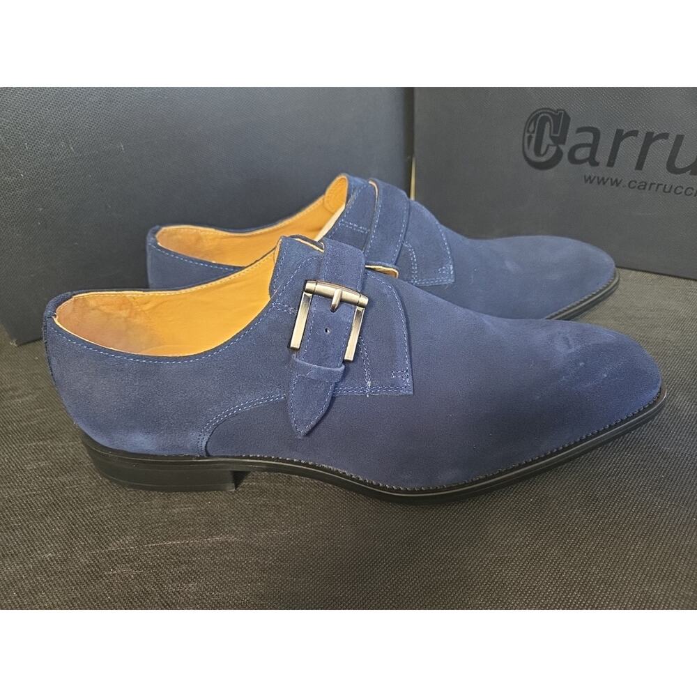 Carrucci Blue Suede Men's Leather Single Buckle Monk Strap Shoes 10.5 D - Picture 2 of 9